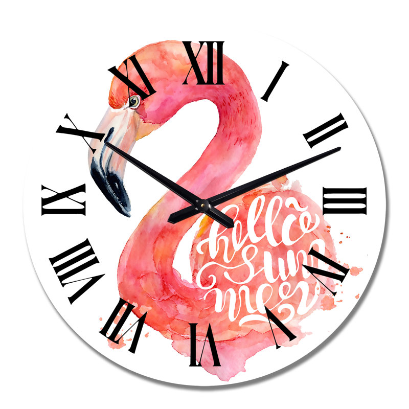 Flamant rose sur fond blanc II - horloge murale traditionnelle, Moyen