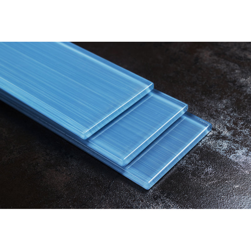 Premium Hand Painted 4" x 12" Straight Edge Glass Subway Tile, Sky Blue