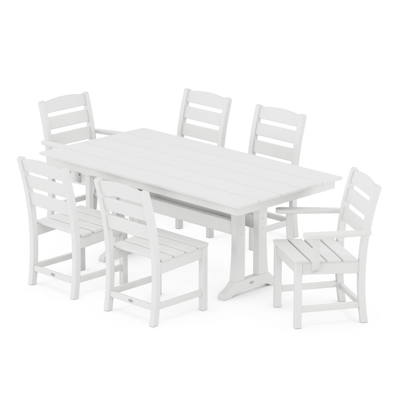 Lakeside 7-Piece Farmhouse Dining Set with Trestle Legs, White