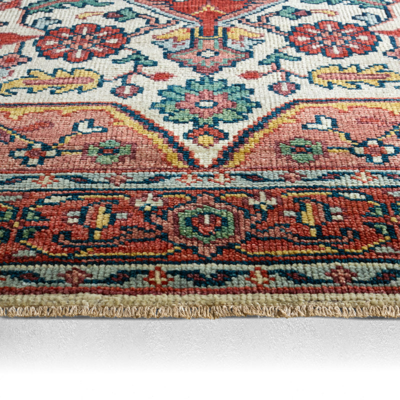 Wilkes Hand-Knotted Wool Red/Beige Area Rug, Rectangle 7'9" x 9'9"