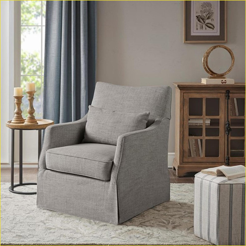 Swivel Chair, Bedford Traditional Skirted | 360° Swivel | Slate Gray Polyester