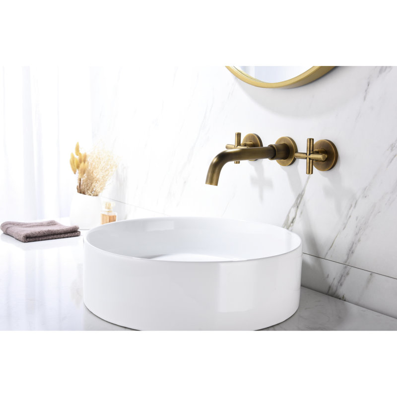 Wall Mount Faucet For Bathroom Sink - Easy Water Control, Pop-Up Drain, Two Cross Handles, Bronze Finish Mounted Splash Function, Clean Brushed Nickel Construction