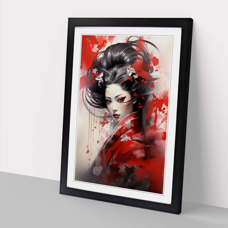 Geisha Symbolism Art - Framed Print, 64cm H x 46cm W, Black Framed
