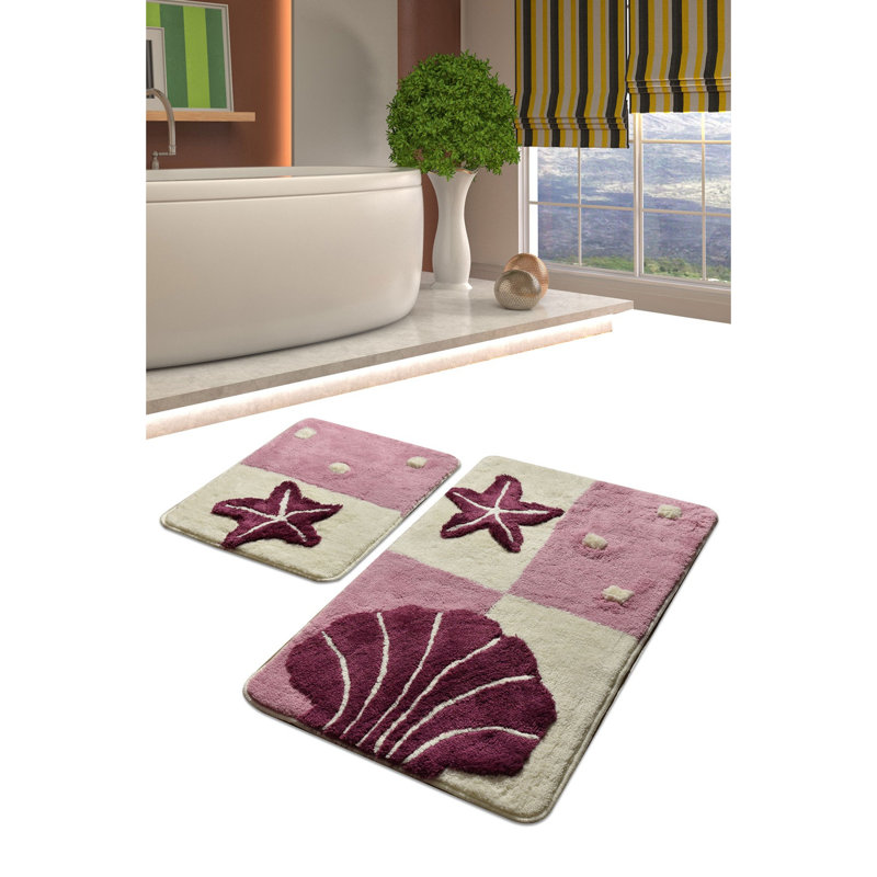 Ensemble de tapis pour salle de bain 2 pièces Koret, Rose / rouge