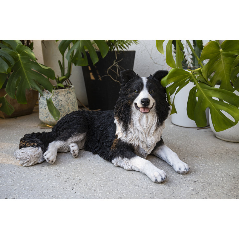 Black and White Resin Border Collie Dog Statue
