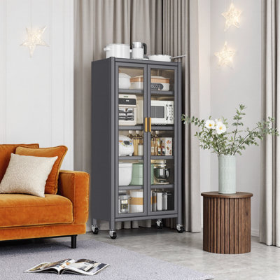 Armoire de rangement en métal gris avec roulettes American Style
