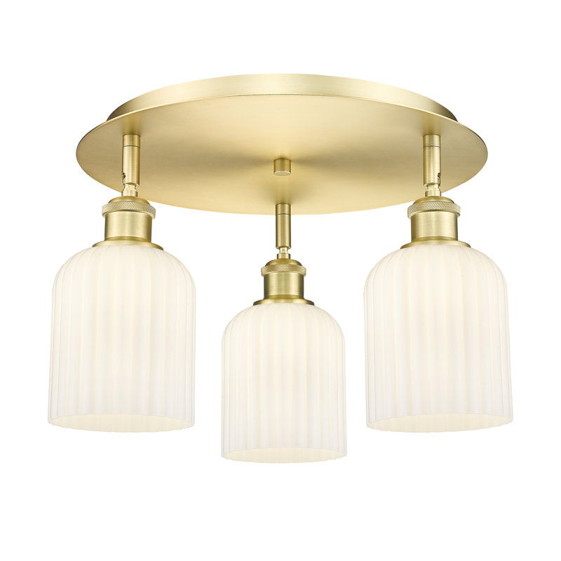 Ballston - Trig - 3 Light 17" Flush Mount, Gloss White, Satin Gold