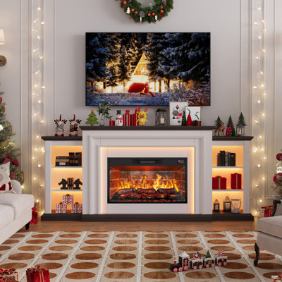 80" Fireplace Tv Stand With Electric Insert – Freestanding Media Console For Tvs Up To 90 Inches
