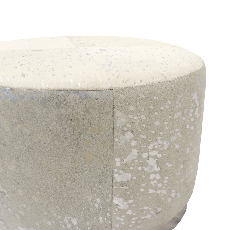 Safari Cowhide with Stainless Steel Base Ottoman, 16" H x 24" W x 24" D 