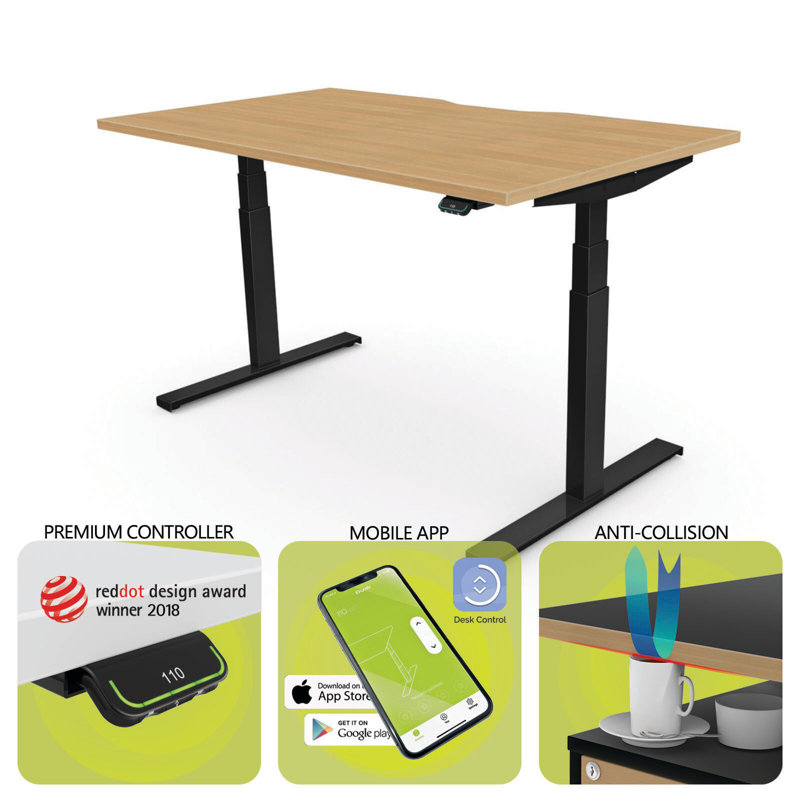 Linak DF2 Standing Desk Adjustable Metal Base Standing Desk, Black, Oak