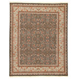Hand Knotted Wool Area Rug in Green And Ivory