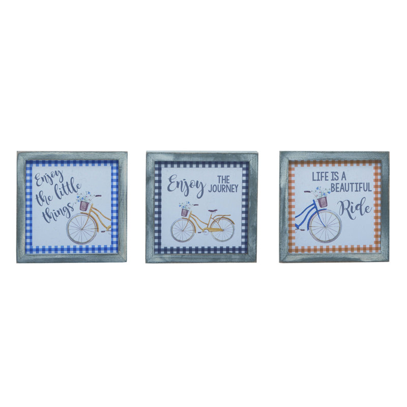 MDF Beautiful Ride Block Decor Set of 3 Spring Home Decorations