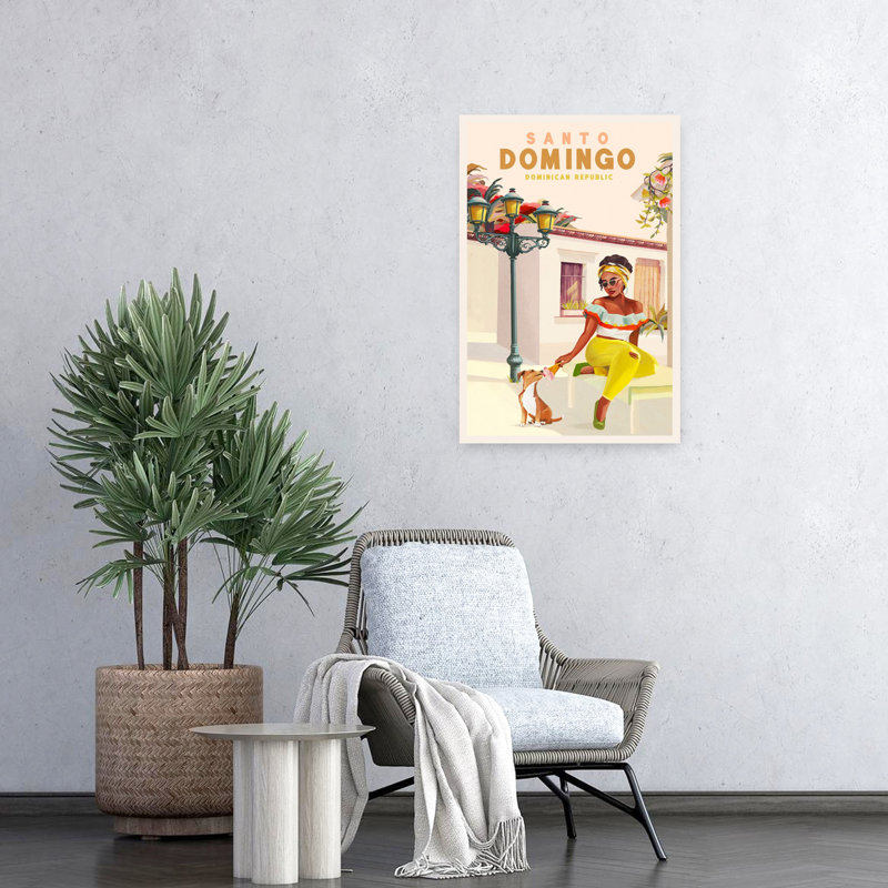 Santo Domingo Dominican Republic Woman A Dog Colorful Playful Vibrant Dog City Summer Wall Art Print 1 Piece Wrapped Canvas Wall Art