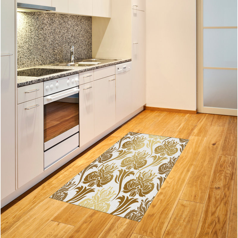 Tapis décoratif en fibres de polyester à haute densité Damask, Rectangle 2 pi 7 po x 5 pi