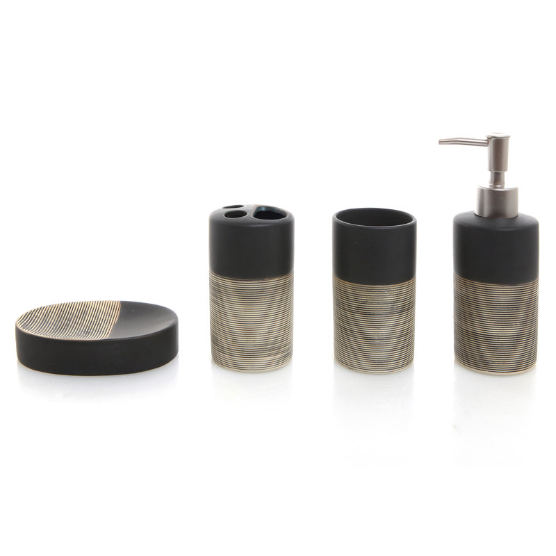 4 Piece Bathroom Accessory Set, Black/Grey