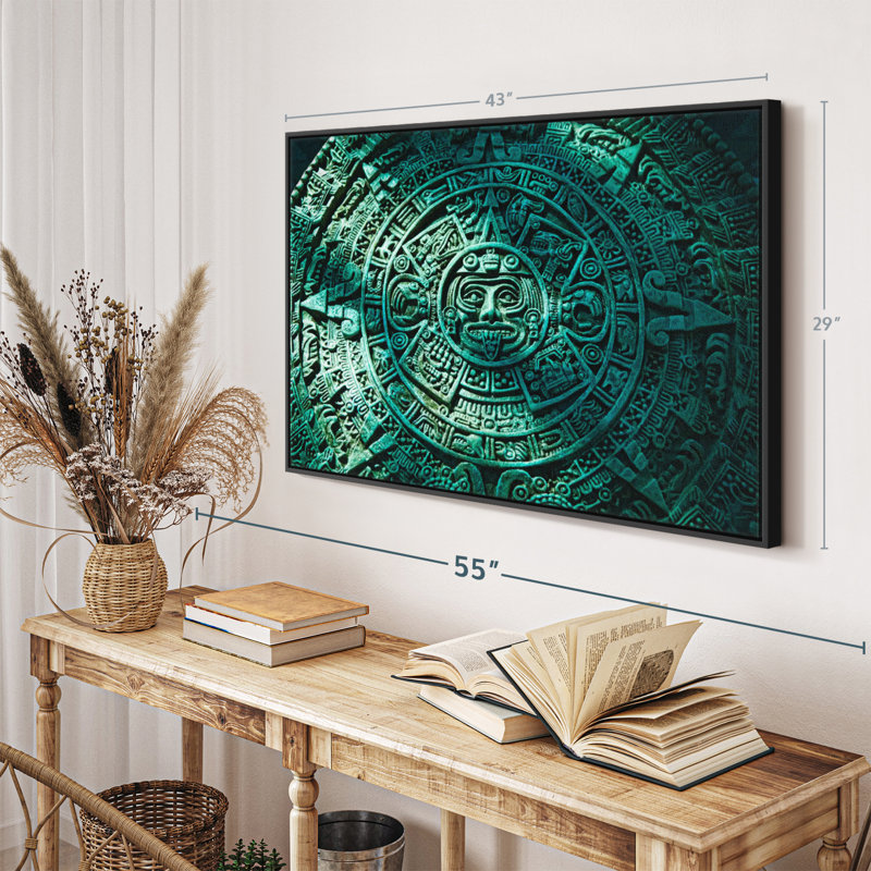 Decor Elements " Green Aztec Sun Stone Wall Art ", 29" H x 43" W