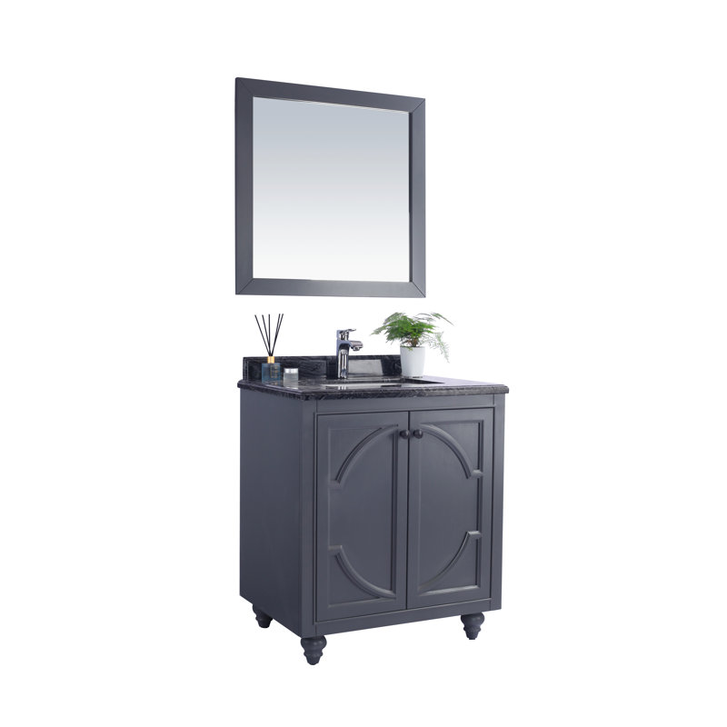 Mundy 30'' Single Bathroom Vanity with Marble Top, Maple Gray, Black Wood