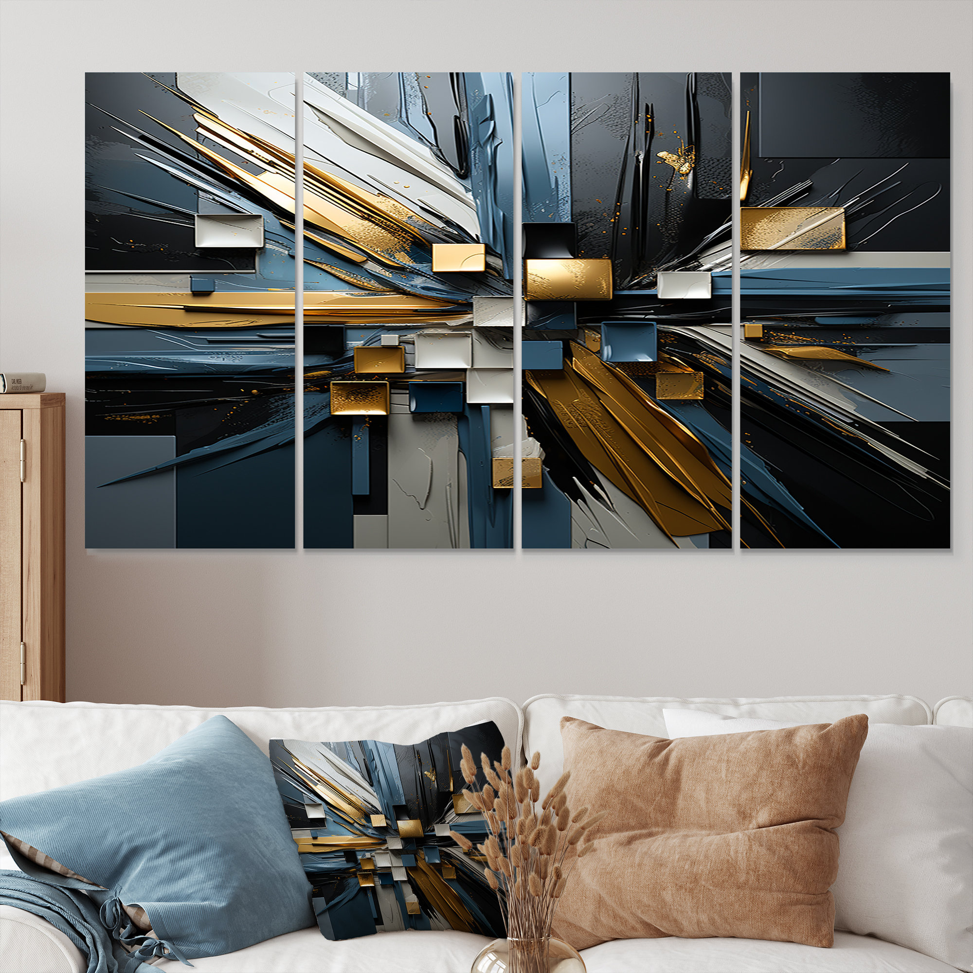 Explosion Decor Mercer41 Awakening Blue Gold Explosion - Geometric Wall Art Decor 4 ...