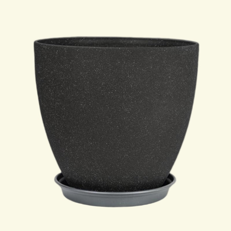 Forest Resin Round Plant Pots With Tray, dark gray