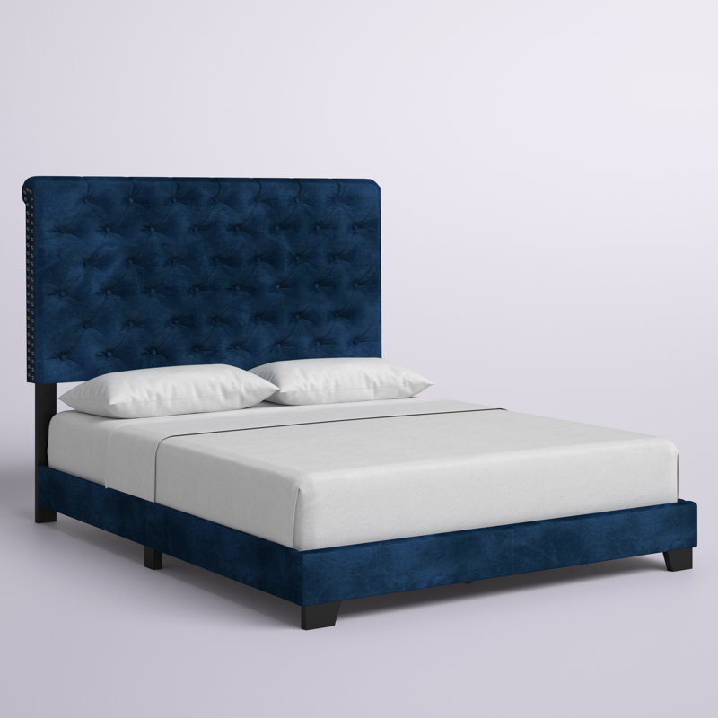Colleyville Upholstered Standard Bed, Queen, Navy Blue