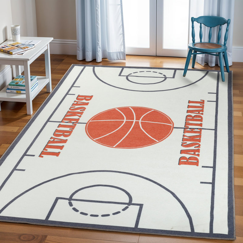 Tapis d'intérieur lavable et antidérapant pour enfants en basketball 100% polyester, Rectangle 5 pi 7 po x 8 pi 9 po