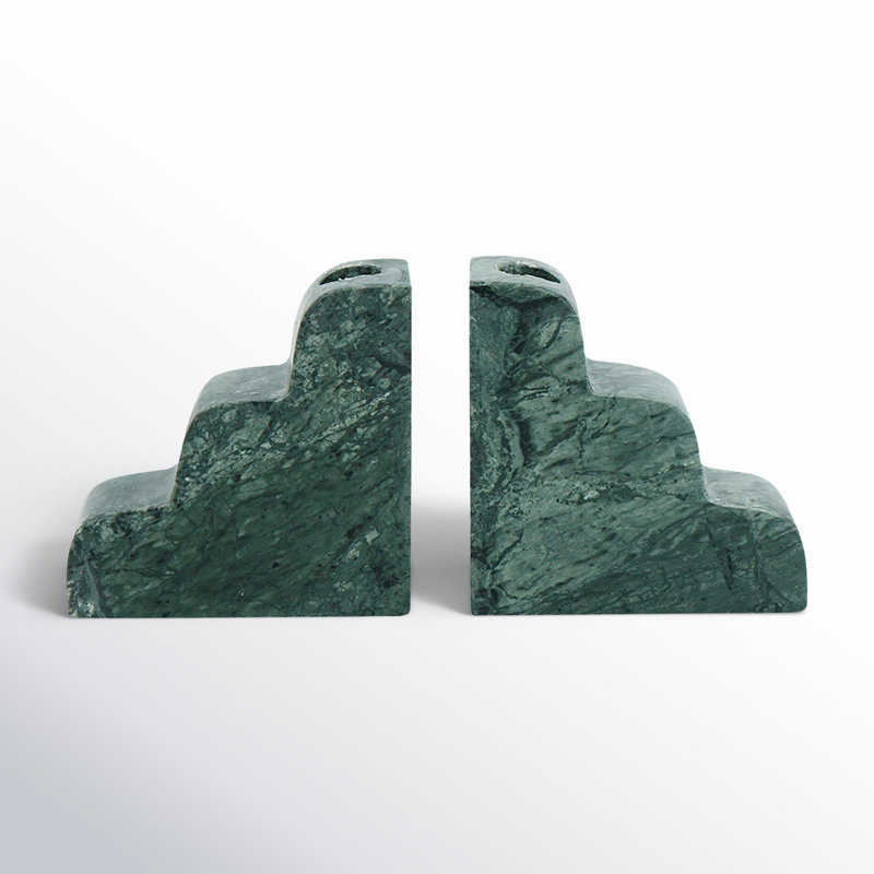 Marble Bookends with Candle Holder - Set of 2 - Teal