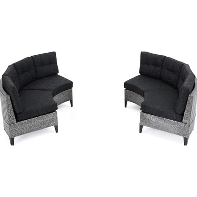 Demi-cercle 4 places pour l'extérieur, coussins anti-éclaboussures, noir et gris, assemblage inclus Demi-cercle modulaire pour les espaces avec rembourrage robuste