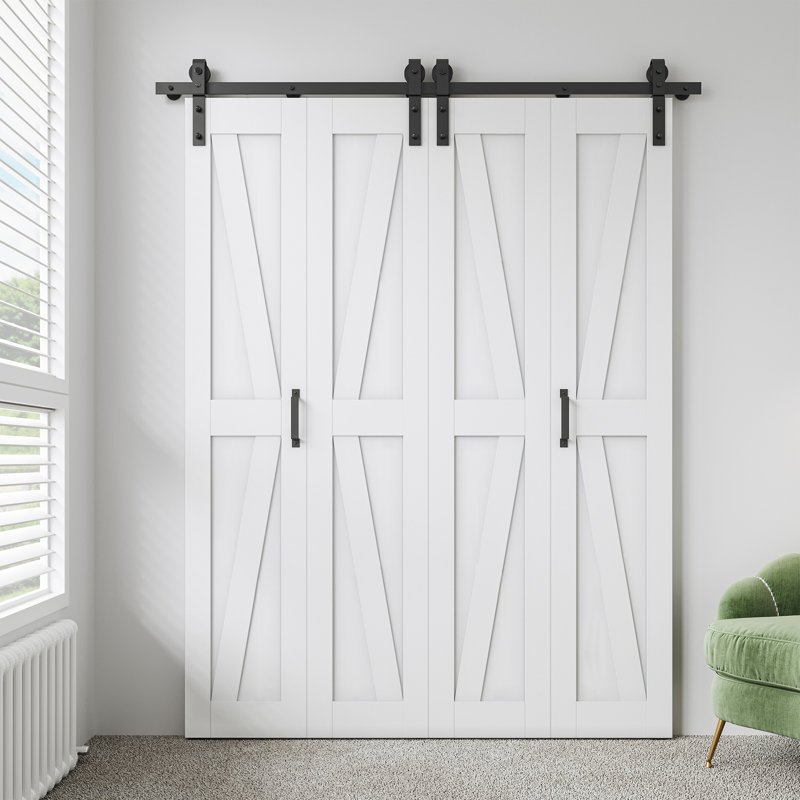 84" K-Shape Manufatured Wood Bifold Barn Door With Installation Hardware Kit ( No Assembly Required), 48'' x 84''