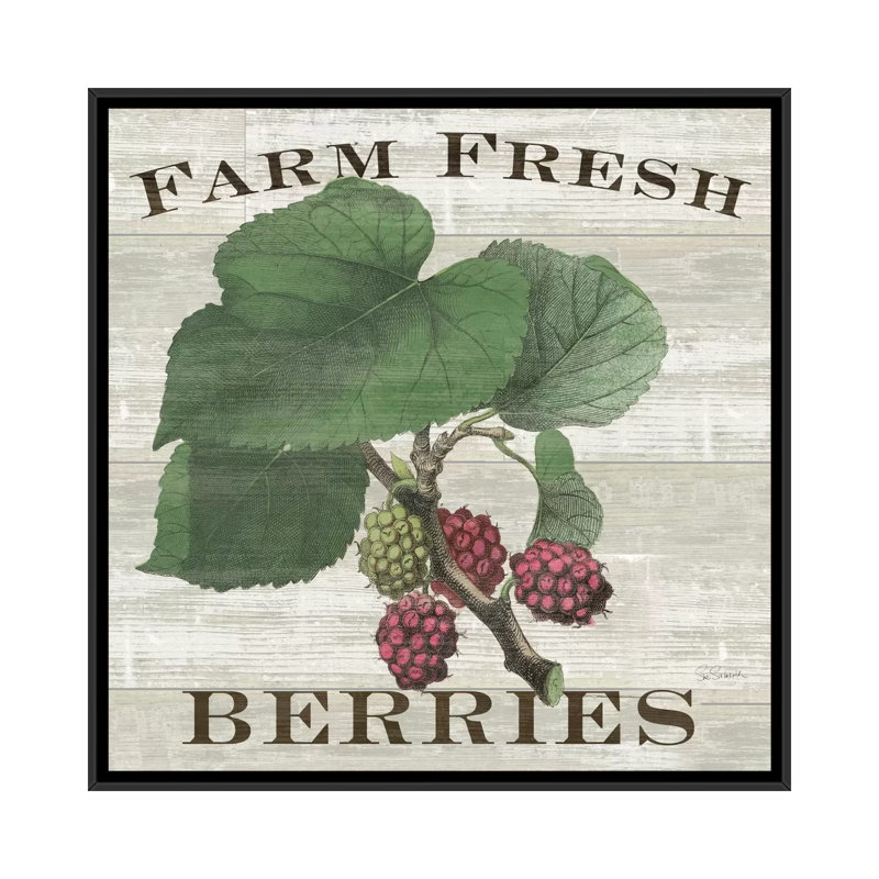 « farm fraîche raspberries », impression sur toile tendue, H 26 po x l 26 po x P 1,5 po, Toile encadrée noire, Pas de tapis