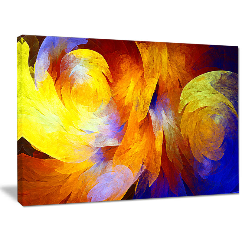 Impression sur toile jaune, motif abstrait fractal jaune, H 30 po x l 40 po x P 1 po