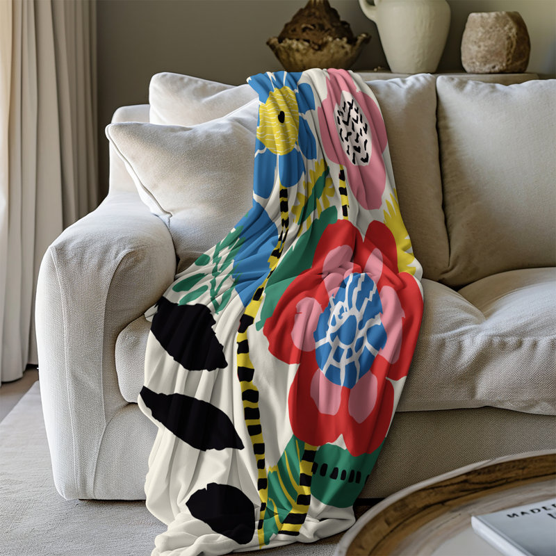 Kaleidoscope Bloom Burst - couverture en sherpa de qualité supérieure 1 pièce - reproduction d'art luxueuse, Grand lit