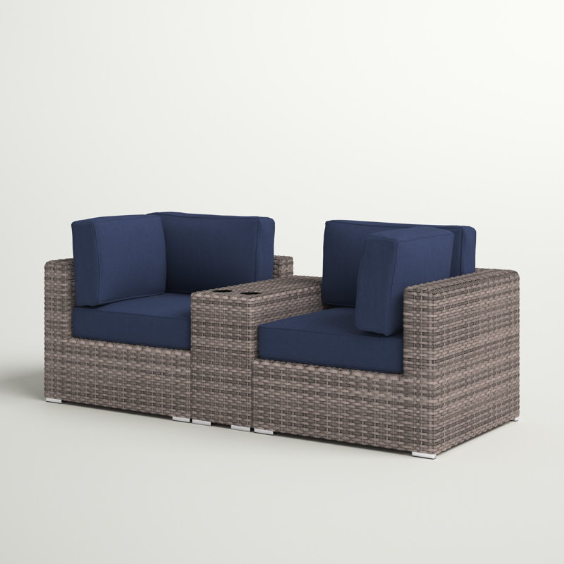 Lazaro Wicker Fully Assembled 2 - Person Seating Group with Sunbrella Cushions, Sunbrella Navy-Blue