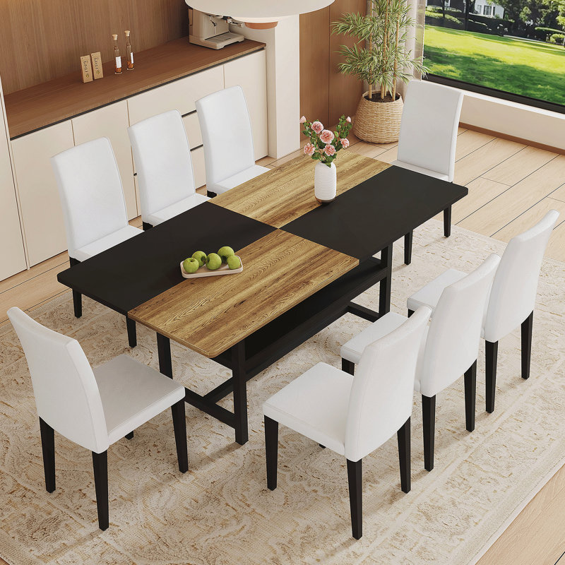 Ensemble de table et chaises, table de salle à manger en bois avec tablette de rangement et chaises d'appoint, Noir / brun