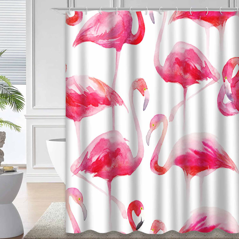 Tissu flamant rose avec 12 crochets aquarelle, L 72 po x l 78 po