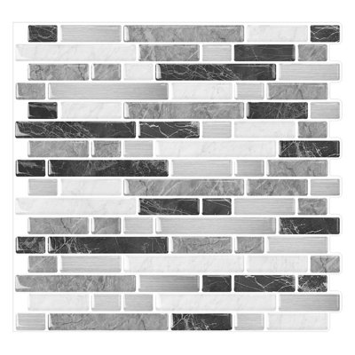 Renovatile Gray Stone Vinyl Peel and Stick Mosaic Tile for Kitchen  (10 Sheets/12sq.ft)
