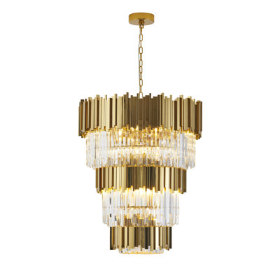Transitional 18 Light Gold with Crystal Chandelier