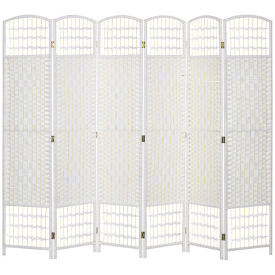 Paravent 6 panneaux, écran d'intimité pliable, séparateur de pièce 5,6 pi, cloison de séparation autoportante en fibre Wave pour pièces, maison, bureau, blanc