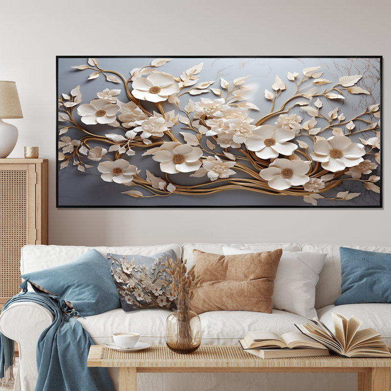«White Orchid Tree Garden of Branches 7», reproduction d'art sur toile florale abstraite - reproduction d'orchidée sur toile
