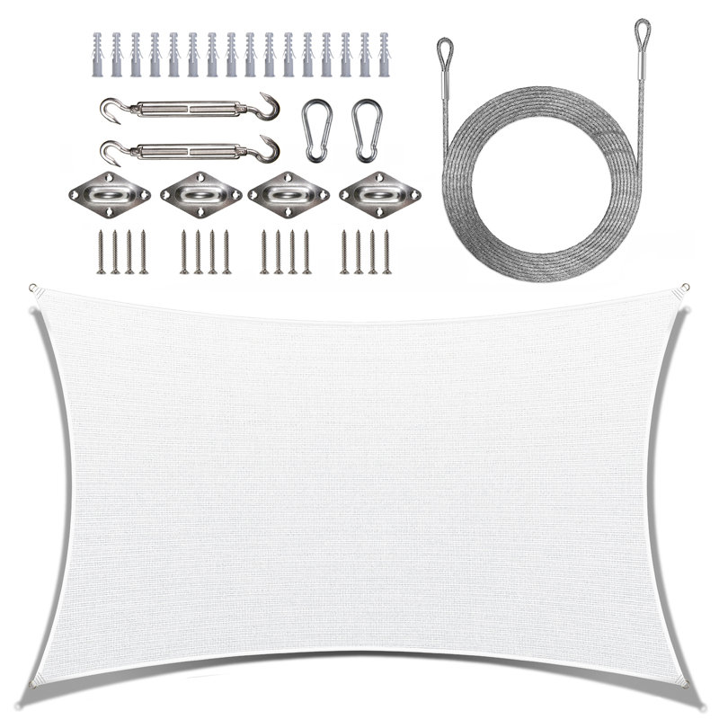 Voile d'ombrage rectangulaire avec trousse de quincaillerie et cordes, Blanc, 12 pi x 16 pi