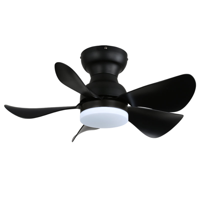 30" Black Modern Flush Mount Ceiling Fan with Dimmable LED Light, DC Motor, 5 ABS Blades, Remote Control for Bedroom, Living Room or Contemporary Apartments