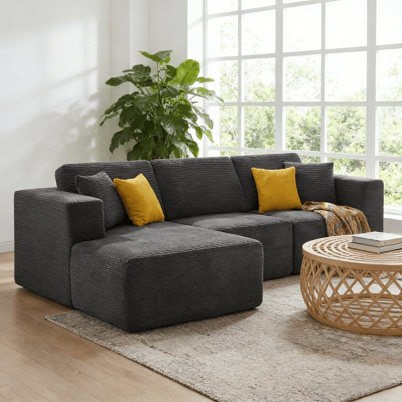 Canapé modulaire en forme de L de 109 po avec méridienne en L et siège profond, sans assemblage requis, Gris