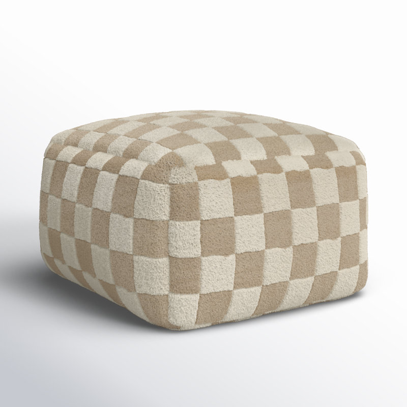 Birdie Upholstered Pouf, Off White Wool/Cotton Blend