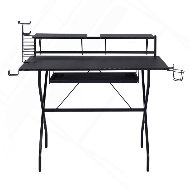 Bureau d'ordinateur noir avec plateau pour clavier