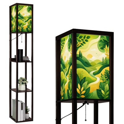 Lampe sur pied DEL à intensité variable, motif élégant d'arbre en métal rose et vert avec accents nacrés, structure en MDF, télécommande, 3 couleurs d'éclairage, pour salon ou chambre.