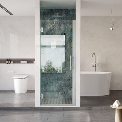 Porte de douche à charnière sans cadre de 31 à 32 po x H 72 po avec verre trempé certifié SGCC, chrome