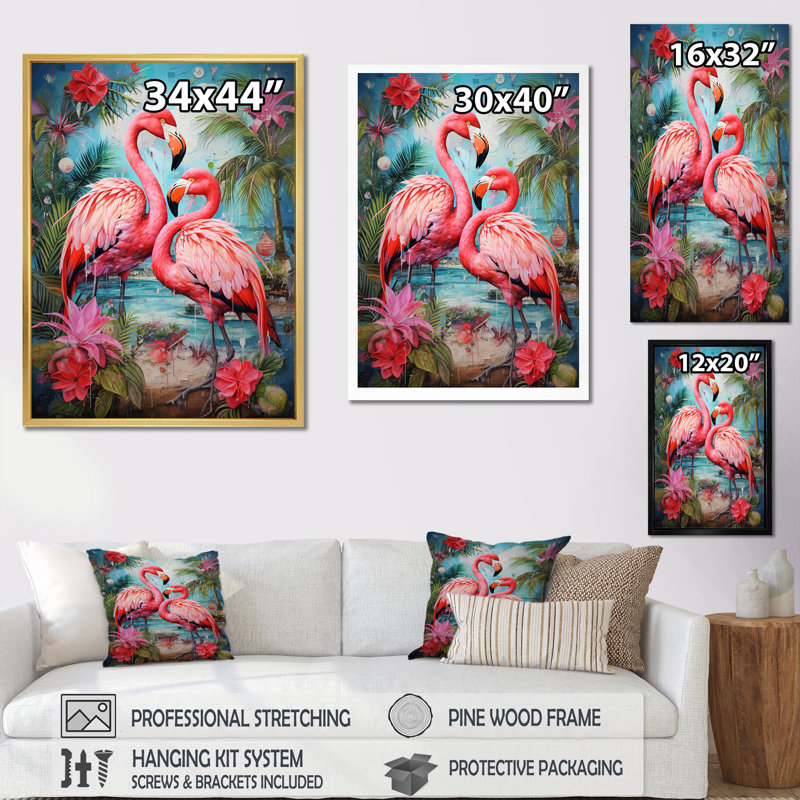 Flamant des Terres tropicales - Flamant rose, reproductions encadrées, H 20 po x l 12 po, Toile tendue