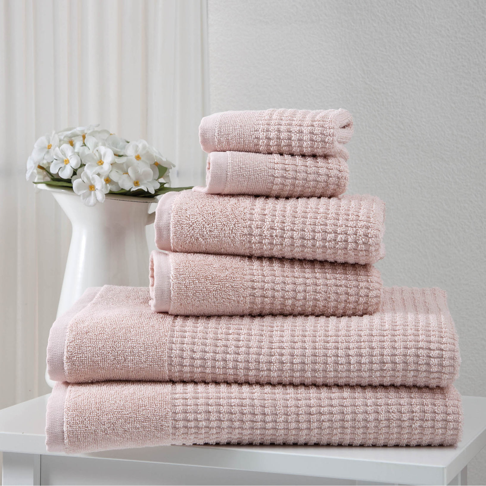 Earline 6-Piece Turkish Cotton Towel Set, Pink