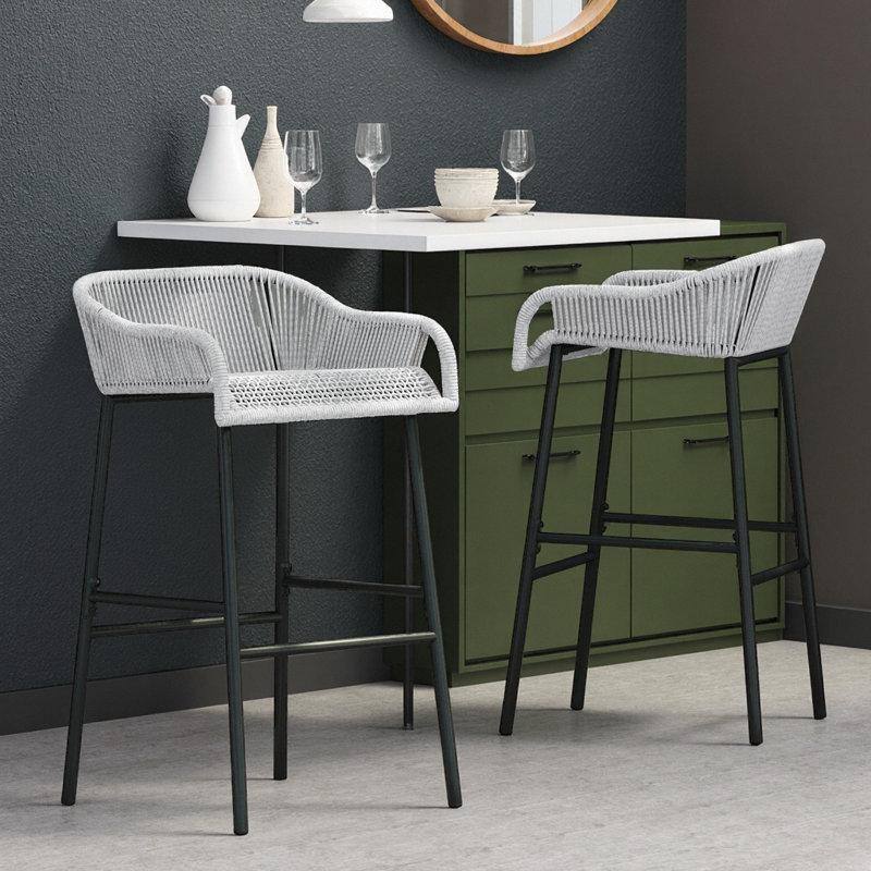 Ensemble de 2 tabourets de bar d'extérieur gris foncé, Gris clair