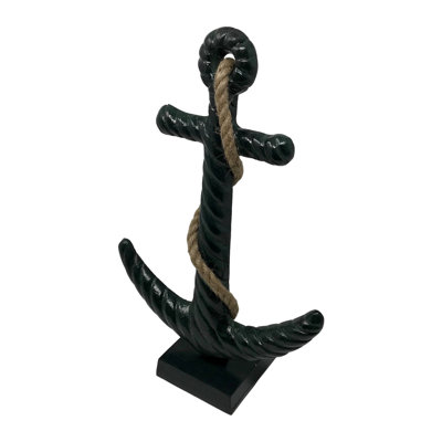 Burgoyne Cast Aluminum Anchor Figure on Base with Rope Accent, Patina and Polished Finishes