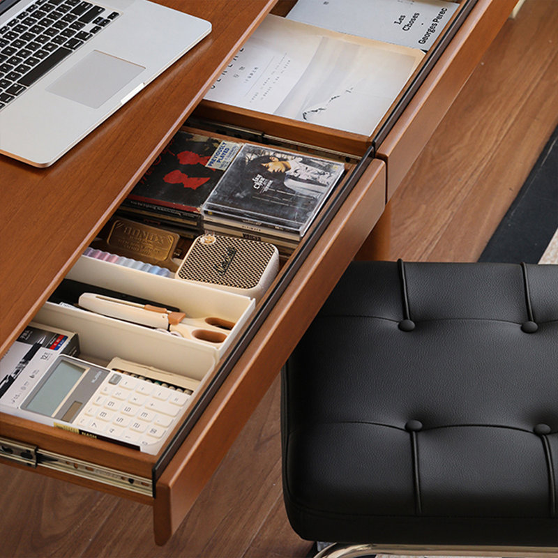 Bureau rectangulaire en bois massif brun noisette avec 2 tiroirs, H 29,53 po x l 47,24 po x P 22,05 po